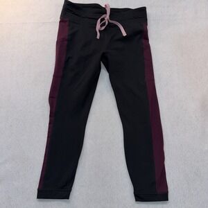 Large Powerhold by Fabletics compression ankle pants Black With‎ Maroon Stripes